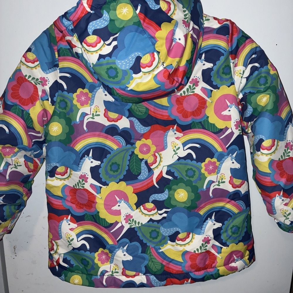 Mini Boden Girls Size 6/7 Unicorn Rain Jacket Fleece Lined Hooded Coat Warm - Picture 5 of 9